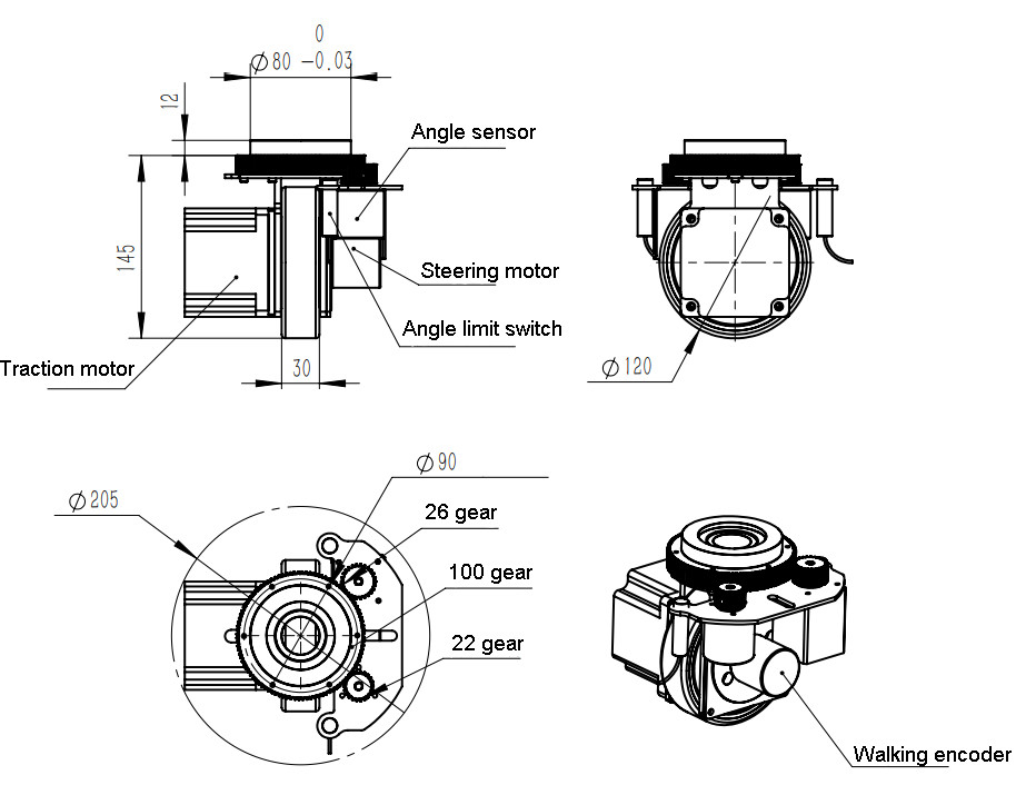ZL-145 Ausrüstungs-Teile kleine omni Räder Agv Mini Steering Wheel Material Handling